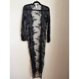 Sheer Black Lace Duster Robe Size Small | Witchy Goth Whimsygoth Romantic Dark